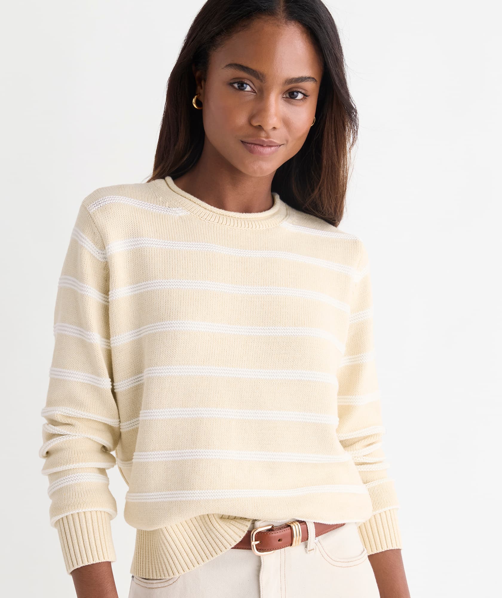 Vineyard Vines Katie Cotton Rollneck Sweater - Oatmeal Heather Stripe